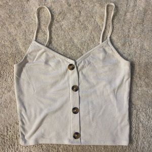 White Cropped Buttoned Spaghetti Strap Tank Top